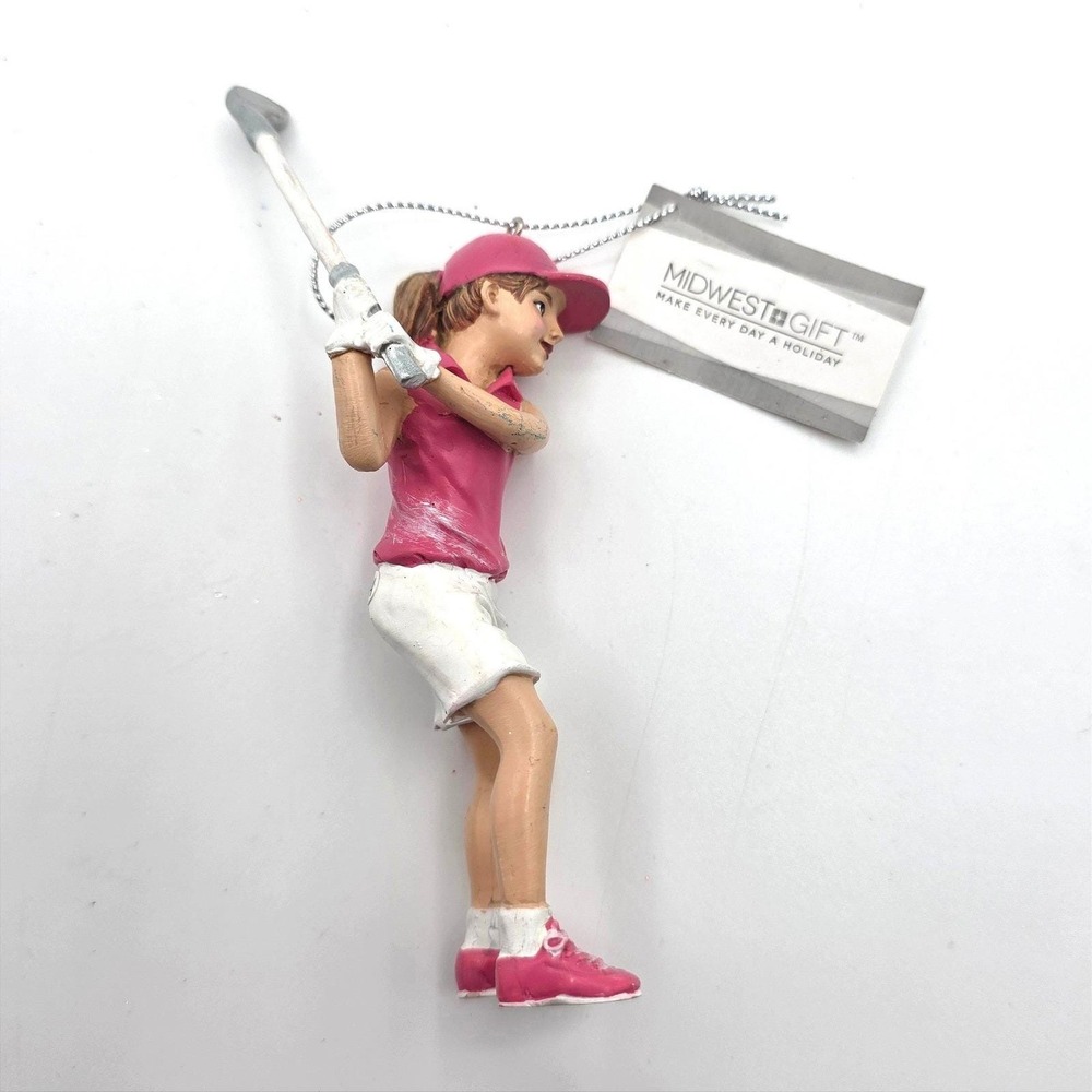 Midwest Gift Girl Golfer Pink White Resin Christmas Ornament Figurine NWT